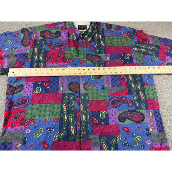 Vintage Chaps Ralph Lauren Men's Paisley Button Up Shirt XL Short Sleeve - Picture 6 of 9